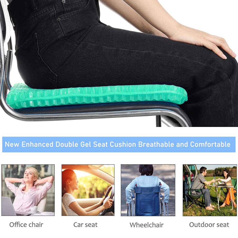 Gel Seat Cushion, Double Thick Egg Gel Cushion for Pressure Pain Relief, Breathable Wheelchair Cushion Chair Pads for Car Seat Office Chair (Green)