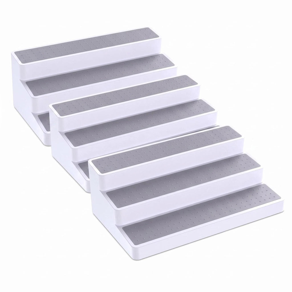 YAN & HIN 3 Tier Spice Rack Organizer for Cabinet, 3 Pack Non-Slip Spice Rack Shelf Organizer, Holds 24+ Jars, Plastic Spice Organizer for Cabinet, Pantry & Kitchen Countertop, White