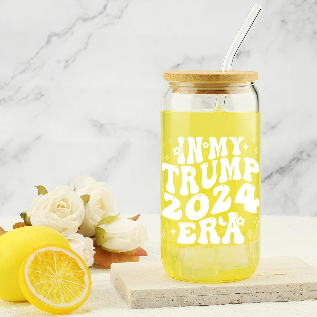 In My Trump 2024 Era, Trump Gift, Gift for Dad ,Gift for Mom, Patriotic Tumbler, Trump 2024, Friend Gag Tumbler, Coworker Gag Novelty Cup, Trump for President Glass Can, Trump Beer Cup w/Straw and Lid