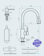 FORIOUS Kitchen Faucets with Soap Dispenser and Pull Down Sprayer, Brushed Nickel, Bar High Arc Single Handle Classic 3 Modes Stainless Steel Faucet for Kitchen Sink Farmhouse RV Laundry Camper