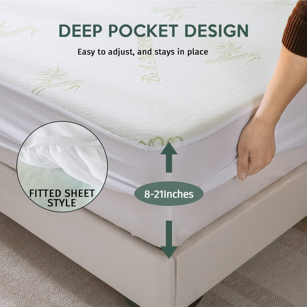Premium 100% Waterproof Queen Size Mattress Protector, Breathable Mattress Cover Queen Size Bed, Cooling 3D Air Fabric Mattress Pad Cover, Deep Pocket 8"-21"