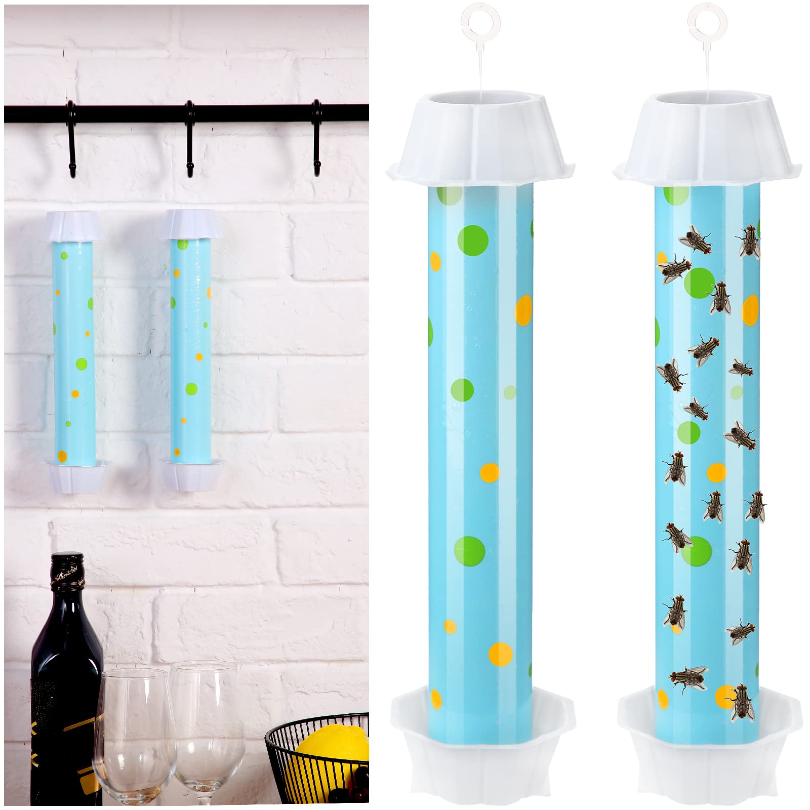 2 Pcs Sticky Fly Trap Fly Stick with Hanging Hook Adhesive Fly Catcher for Indoor Outdoor Trap Houseflies and Flying Insects Mosquito Bee Wasp Moth