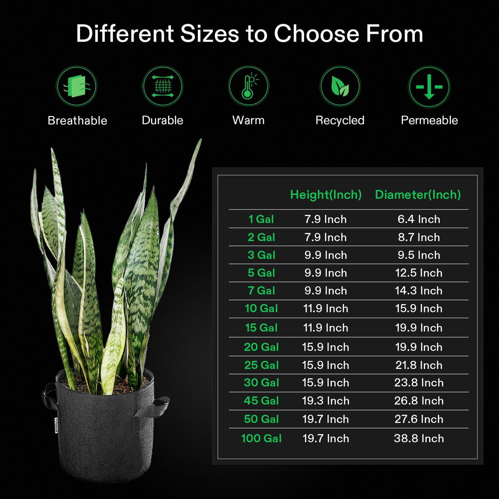 VIVOSUN 5-Pack 7 Gallon Plant Grow Bags, Heavy Duty Thickened Nonwoven Fabric Pots with Handles