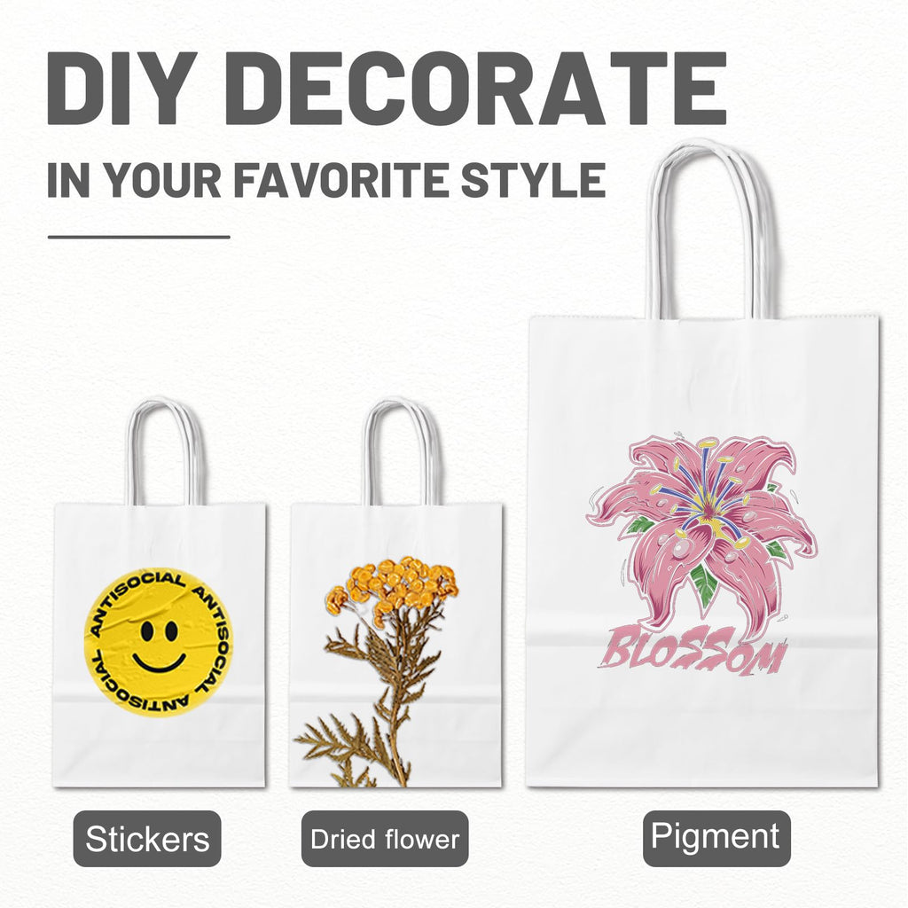 Gift Bags 8.25"x5.9 "x3.15" 100Pcs White Paper Bags with Handles,kraft paper Bags for Small Business Christmas Bulk Bags, Wedding Party Favor Bags,Shopping Lunch Bags, Halloween Trick-or-Treat (White)