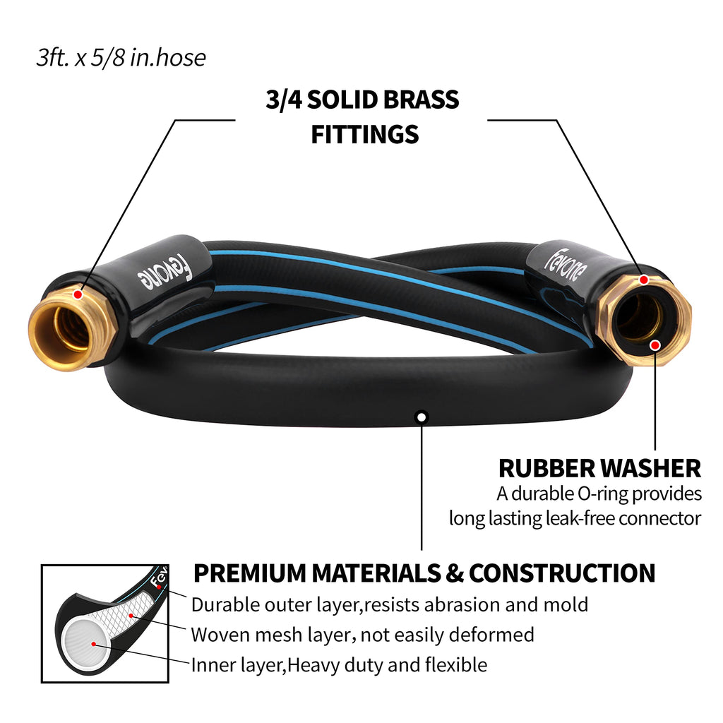 FEVONE Garden Leader Hose 3 ft Lead-in Short Hose, 5/8 Heavy Duty Water Hose Black