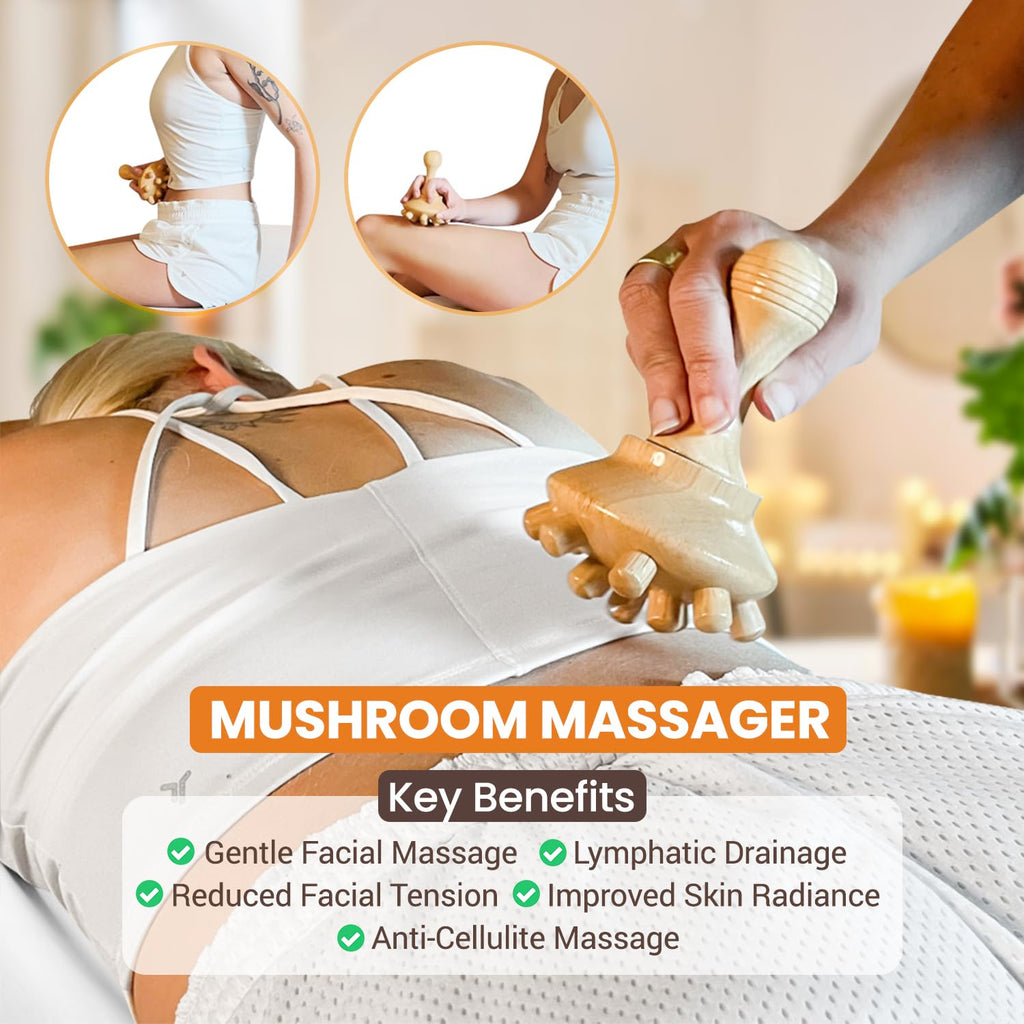 Wood Therapy Massage Tools Kit (Set of 4) - Lymphatic Drainage Massager - Body Roller - Body Sculpting - Wood Massage Tool for Cellulite - Maderoterapia Kit - Massage Tools w/ Storage Bag