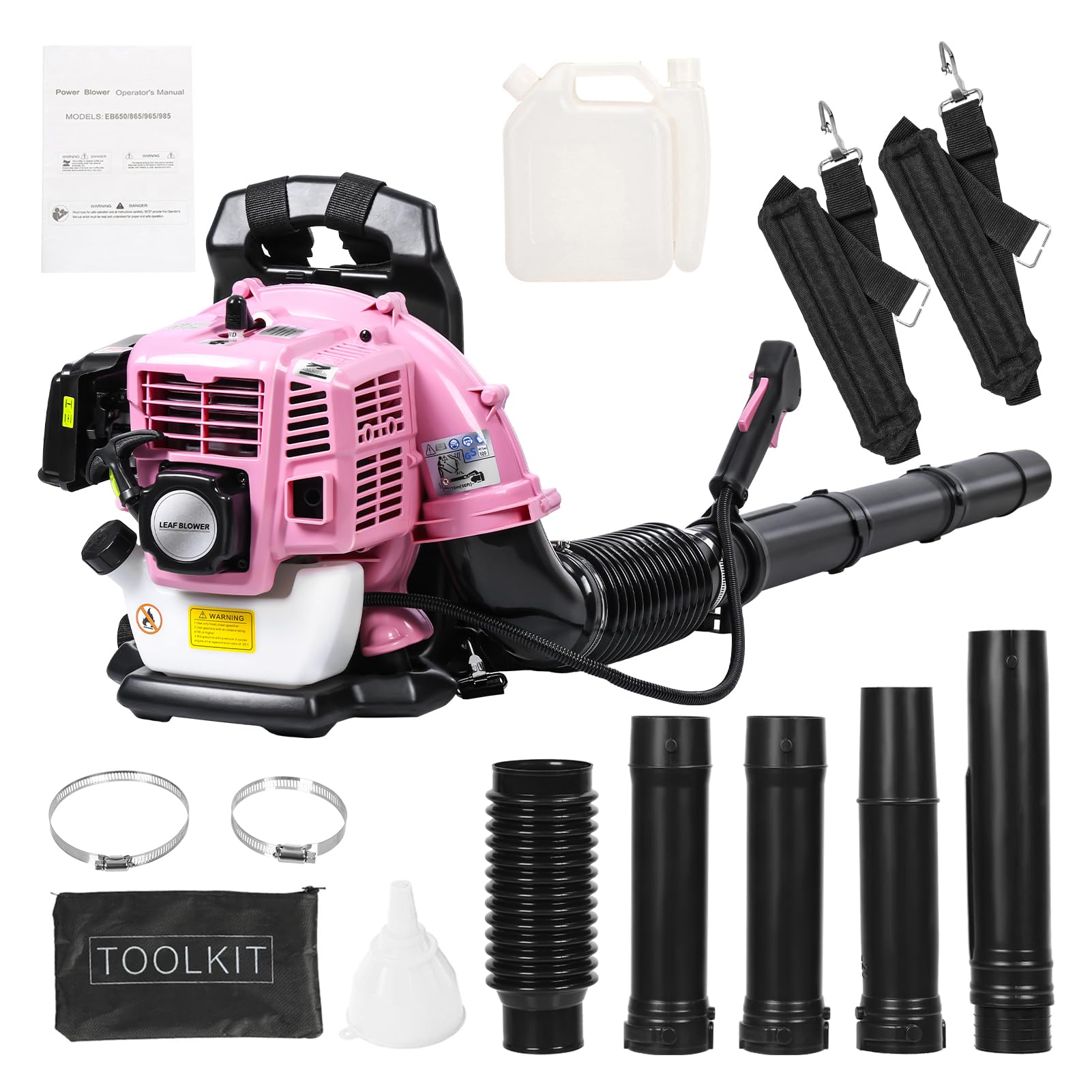 Gas Leaf Blower, 52CC 550CFM 3HP 2 Stroke Gas Blower, 18Lbs Ultra Light Pink Backpack Leaf Blower for Elderly and Women, Leaf Blower Gas, Gas Blowers for Lawn Care, Garden