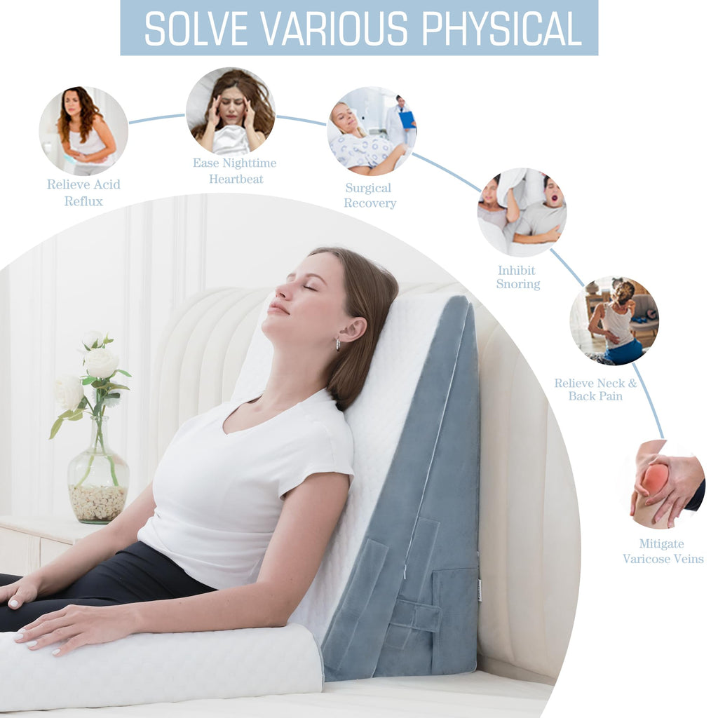 Ziiyllean Bed Wedge Pillow for Sleeping 3Pcs, Adjustable 4.5&7.5&12 Inch Memory Foam Wedge Pillow, Triangle Wedge Pillow Post Surgery Pillow for Acid Reflux, Heartburn, Snoring, Legs and Back Pain