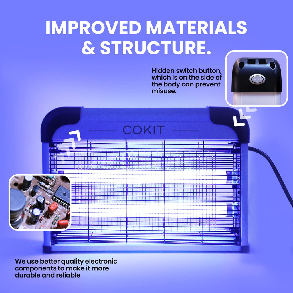 COKIT Bug Zapper Indoor Powerful 20W Electric Indoor Insect Killer, Bug Zapper, Fly Zapper, Mosquito Killer for Home Kitchen Garage Patio 2 Extra Replacement Bulbs (No Bug Collection Tray)