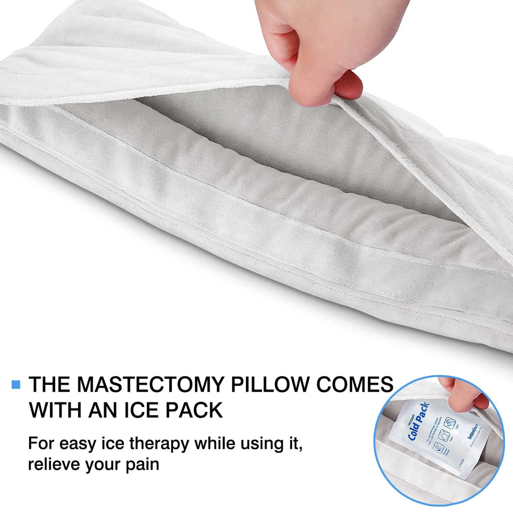 Mastectomy Pillow Hysterectomy Pillows C Section Recovery Must Haves Essentials Products Seat Belt Cushion Post Surgery Gifts for Women Breast Pillow Cushion with Insert Ice Pockets