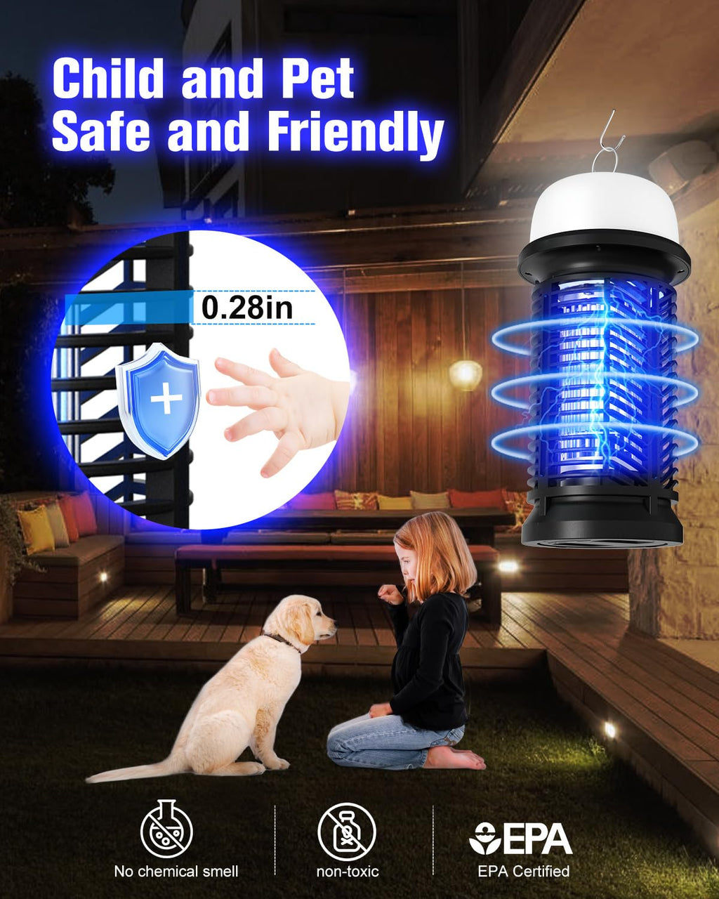 DEEZEE Bug Zapper Outdoor Indoor，Mosquito Zapper with LED Light,4200V Electric Fly Zapper,20W Insect Zapper&Mosquito Killer lamp for Home, Patio, Kitchen, Backyard, Camping, Plug-in