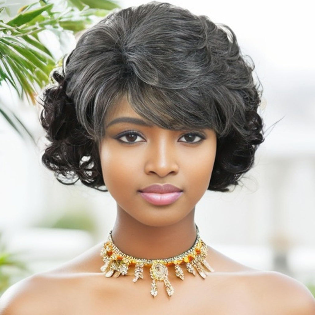 GNIMEGIL Grey Short Curly Wigs for Black Women Soft Synthetic Granny Hair Replacement Full Wigs for Daily Party Use Mommy Old Lady Wig Elderly Realistic