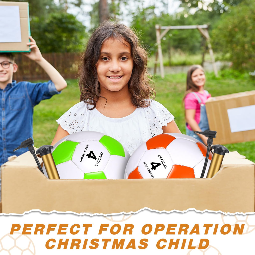 Glimin 6 Pcs Christian Charity Donation Supplies Deflated Soccer Ball Bulk with Pump Official Size Samaritan's Purse Operation Christmas Machine Stitched Ball(Size 4,Colorful)