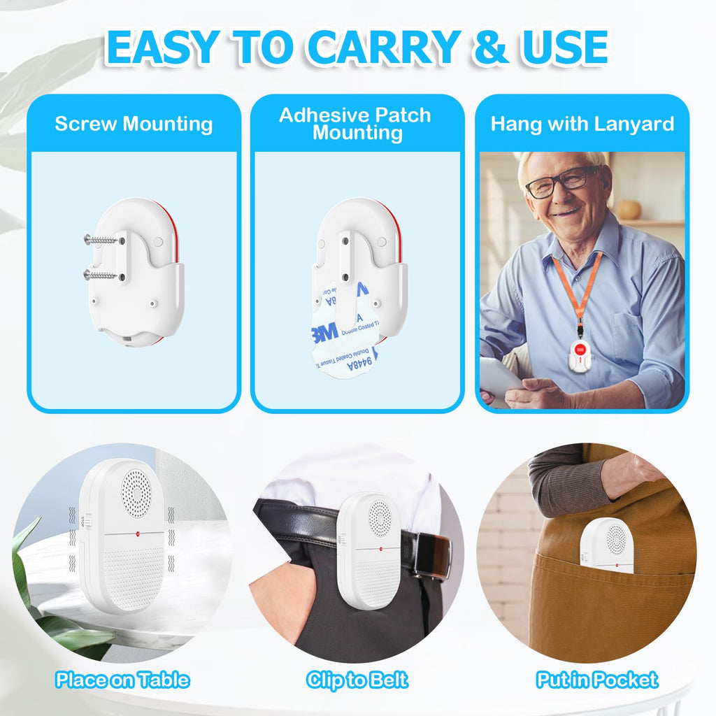 ChunHee Wireless Caregiver Pager Call Button Nurse Alert System Portable SOS Call Bell for Elderly Patient Emergency for Home with 3 Low Remind 3 Button +2 Vibration Receiver …
