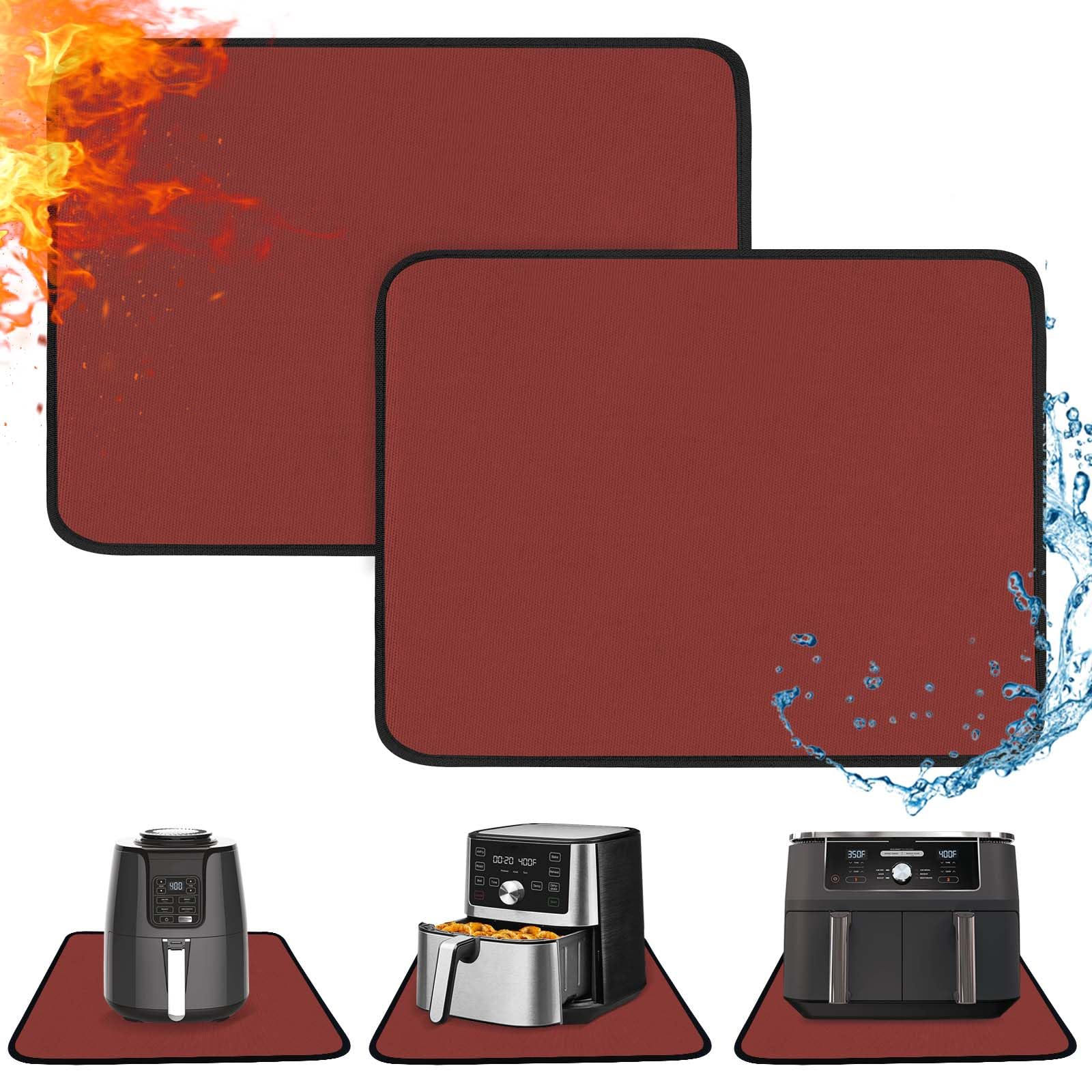 Amerbro Heat Resistant Mats for Countertop - Fireproof 16x20in Heat Resistant Mats for Air Fryer - Kitchen Countertop Protector for Air Fryer, Coffee Maker, Stand Mixer, Toaster, Oven 2PCS - Red