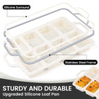 Vinino Silicone Mini Loaf Pans with Metal Reinforced Frame-2 Pack, Non-stick Silicone Bread Pan for Baking 8-Cavity, Tiny Banana Bread Set, Dishwasher Safe Brownie Pan-Cream
