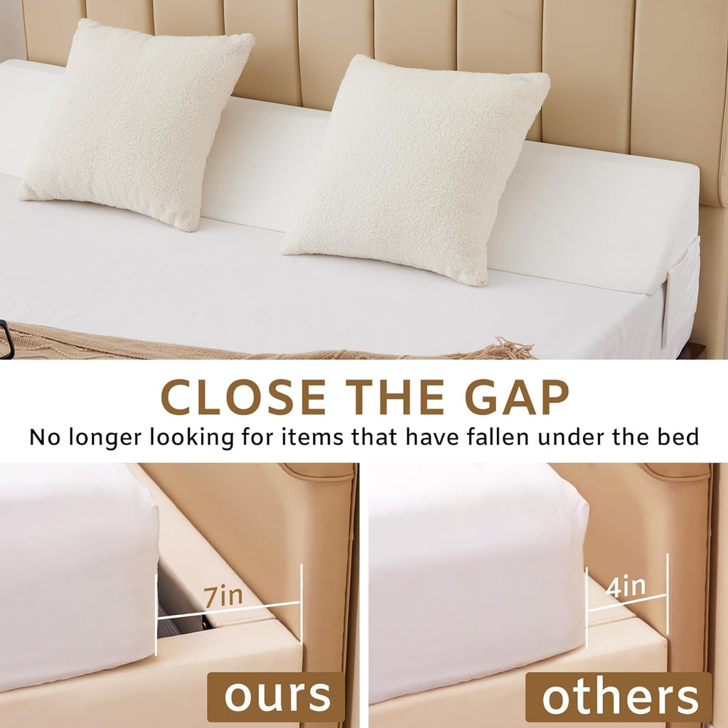 Bedluxe Queen Bed Wedge Pillow for Headboard, Wedge Pillow Headboard, Pillow Wedge for Headboard Gap, Bed Gap Filler Queen - Fill The Gap (0-7") Between Headboard and Mattress (White, 60"x10"x6")