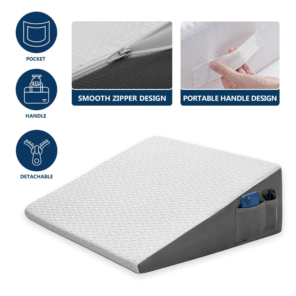 COLDHUNTER Wedge Pillow for Sleeping, 10" Bed Wedge After Surgery, Back Pain Relief, Memory Foam Pillow Triangle Incline Wedge for Back Support, Leg Elevation