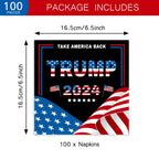 100 Pieces Trump 2024 Napkins 13 x 13 Inches Take America Back Trump 2024 Paper Napkins Disposable President Trump Cocktail Napkins Vivid Patriotic Colors