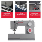 SINGER® Heavy Duty 4452 (Grey) High Speed Sewing Machine + Accessories | 32 Built-In Stitches Deliver 110 Stitch Applications | 50% More Power for Thick Fabrics, 1100 Stitches/Min, 1-Step Buttonhole