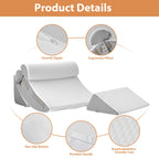 4PCS Wedge Pillow Set for After Surgery, Orthopedic Bed Wedge Pillow for Back Pain Relief, Sitting up in Bed,Recovery, Acid Reflux, Snoring, Body Pillow for Sleeping,Leg,Shoulder Support, White/Grey