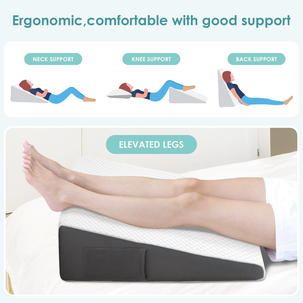 Cozymaker 7.5" Bed Wedge Pillow for Sleeping After Surgery, Back Support, Leg Elevation, Gerd Acid Reflux, Neck Pain, Snoring, Cooling Memory Foam Triangle Incline Wedge, Removable Washable Cover