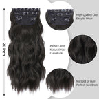 Black Hair Extensions, 20 Inches Soft Synthetic Curly Hair Extensions Clip ins (Color: Black)