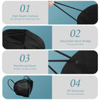 ChiSip KN95 Face Mask 60 Pcs, 5 Layer Cup Dust Safety Masks, Breathable Protection Masks Against PM2.5 Dust for Men, Women Black