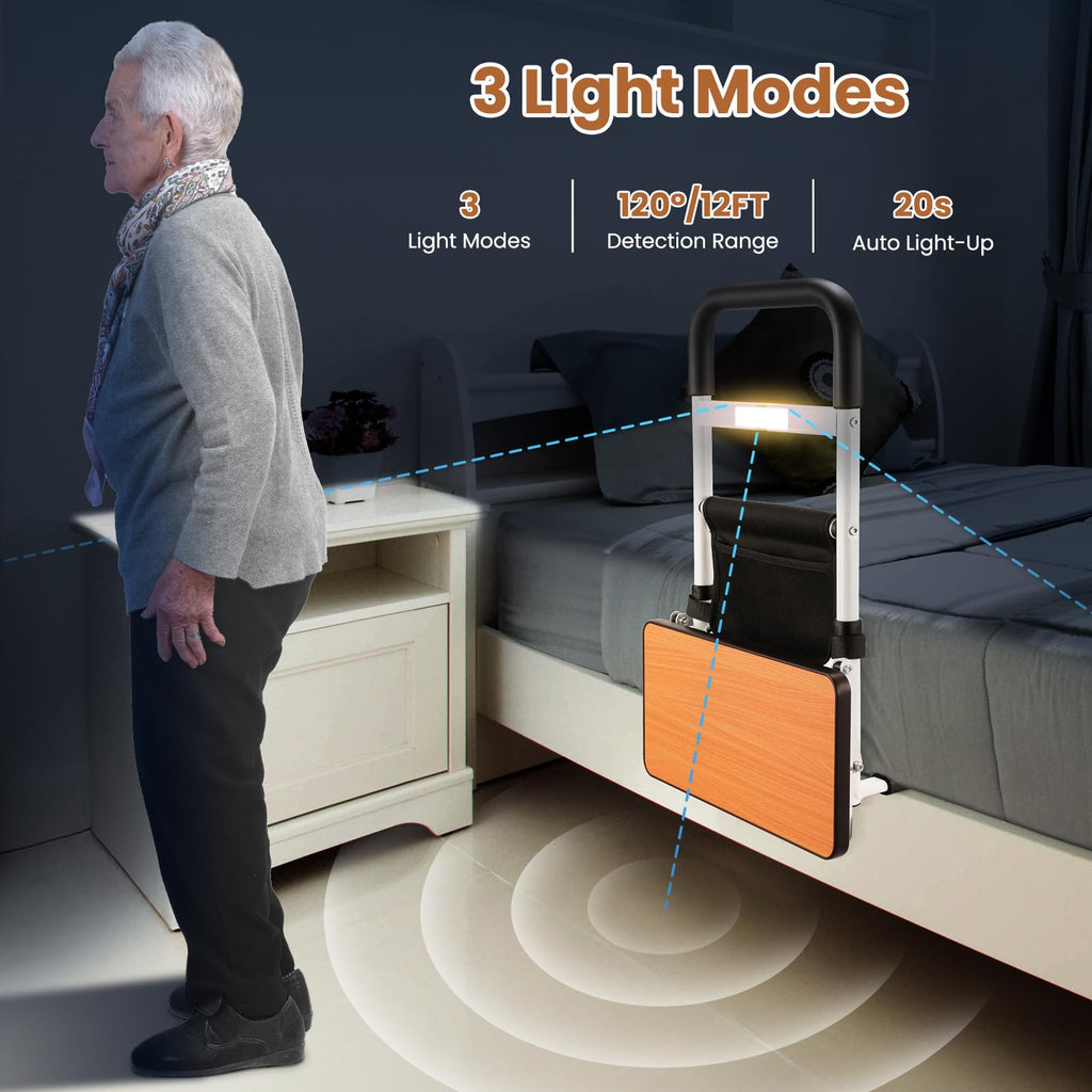 ONLYCARE Bed Rails for Elderly Adults Safety with Motion Sensor Light, Height Adjustable Bed Assist Rail with Storage Bag & Foldable Desk, FSA or HSA Eligible, Fit King, Queen, Full, Twin
