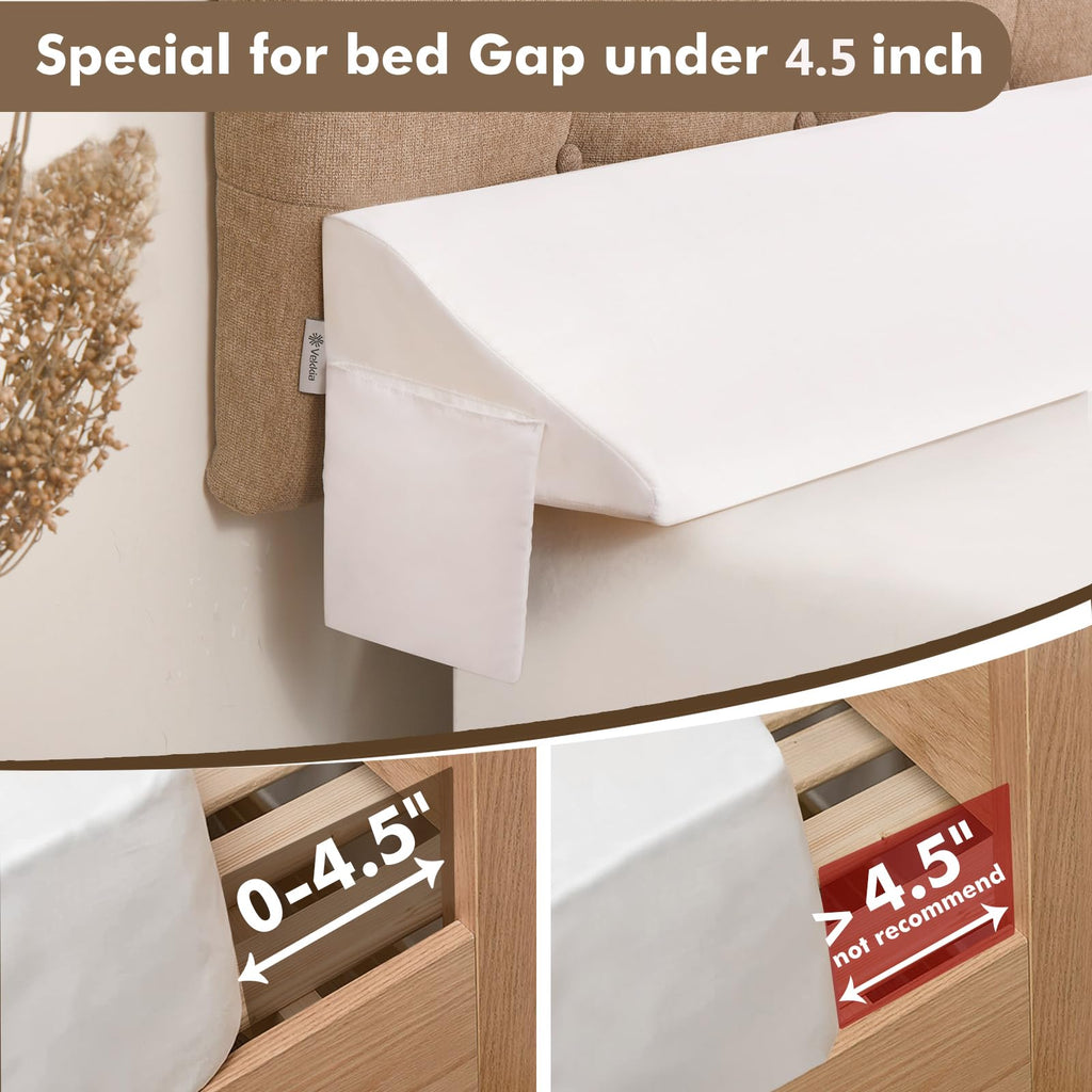 Vekkia King Size Bed Wedge Pillow for Headboard, Mattress Gap Filler,Bed Gap Filler,Triangle Bloster Pillow Close Bed Gap (0-4.5") Between Your Headboard and Mattress, White