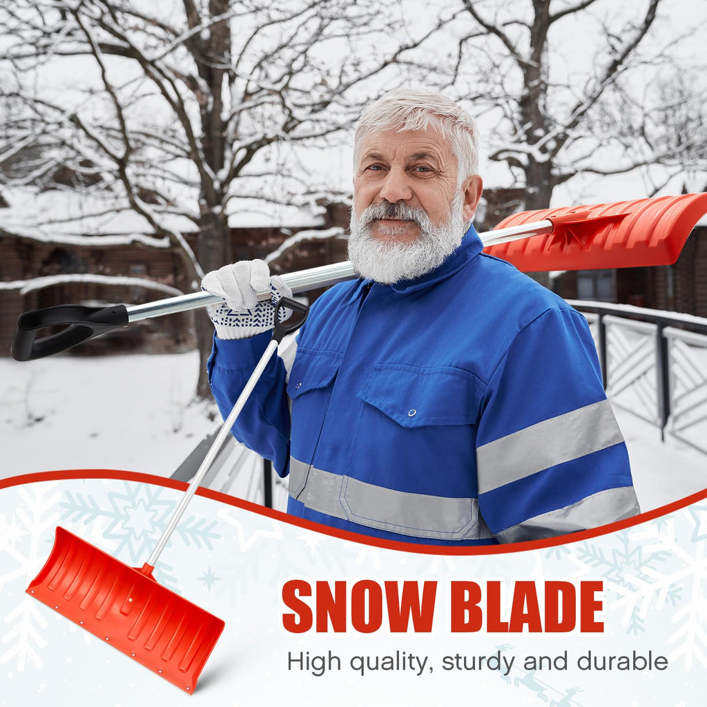 Leriton 2 Pcs Snow Pusher 24.8'' Snow Shovel with D-Grip Handle Snow Plow for Driveway Doorway Sidewalks, Orange