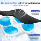 ZIKEE Gel Seat Cushion for Office Chair and Car Seat with Ergonomic Zoning, Memory Foam Chair Cushion for Sciatica, Lower Back, Tailbone Pain Relief and Intimate Ventilation, Non-Slip & Airy Cover