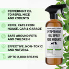 Kate Naturals Peppermint Oil Spray for Rodents, Squirrels, Mouse, Bat, Rat, Car Engines, Mice (16oz, Non-Toxic Rodent Repellent, Pet Safe)