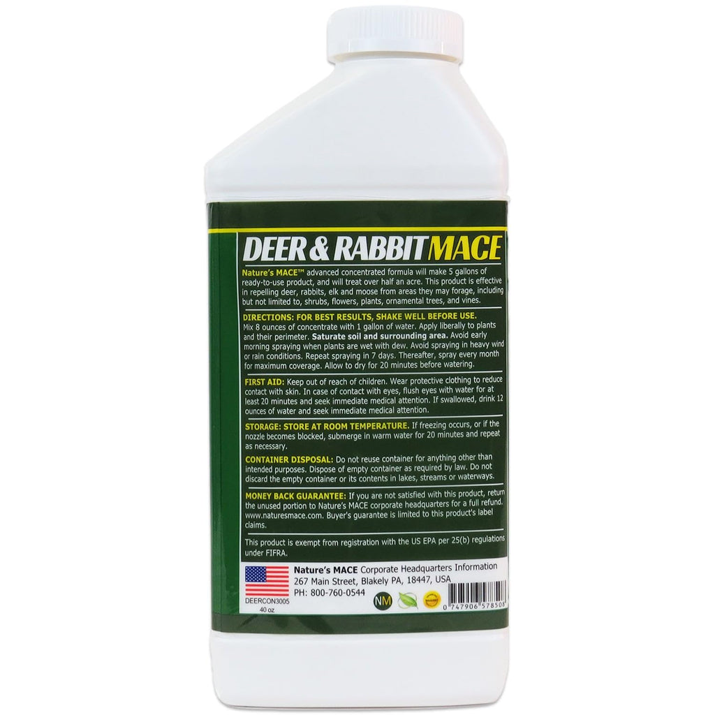 Nature’s MACE Deer & Rabbit Repellent 40oz Concentrate/Covers 28,000 Sq. Ft. / Repel Deer from Your Home & Garden/Safe to use Around Children, Plants & Produce/Protect Your Garden Instantly