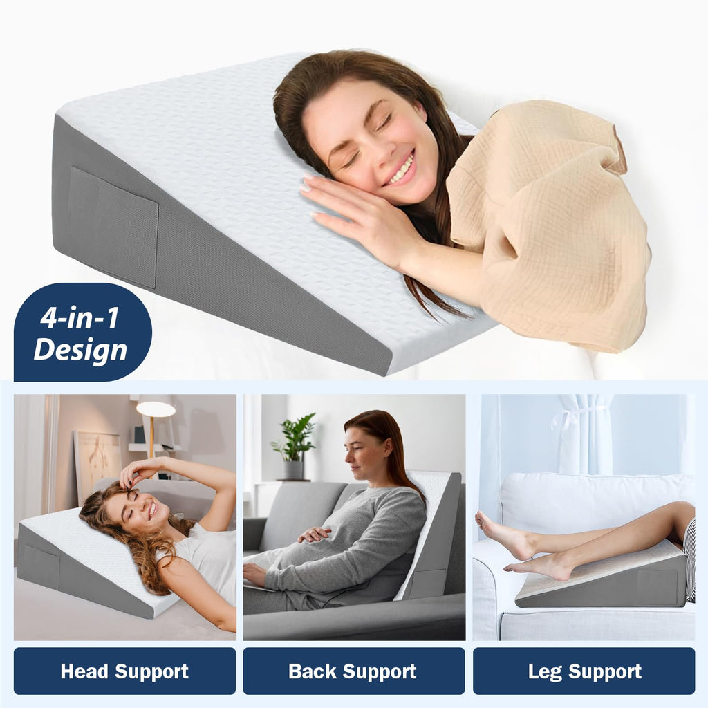 COLDHUNTER Wedge Pillow for Sleeping, 10" Bed Wedge After Surgery, Back Pain Relief, Memory Foam Pillow Triangle Incline Wedge for Back Support, Leg Elevation