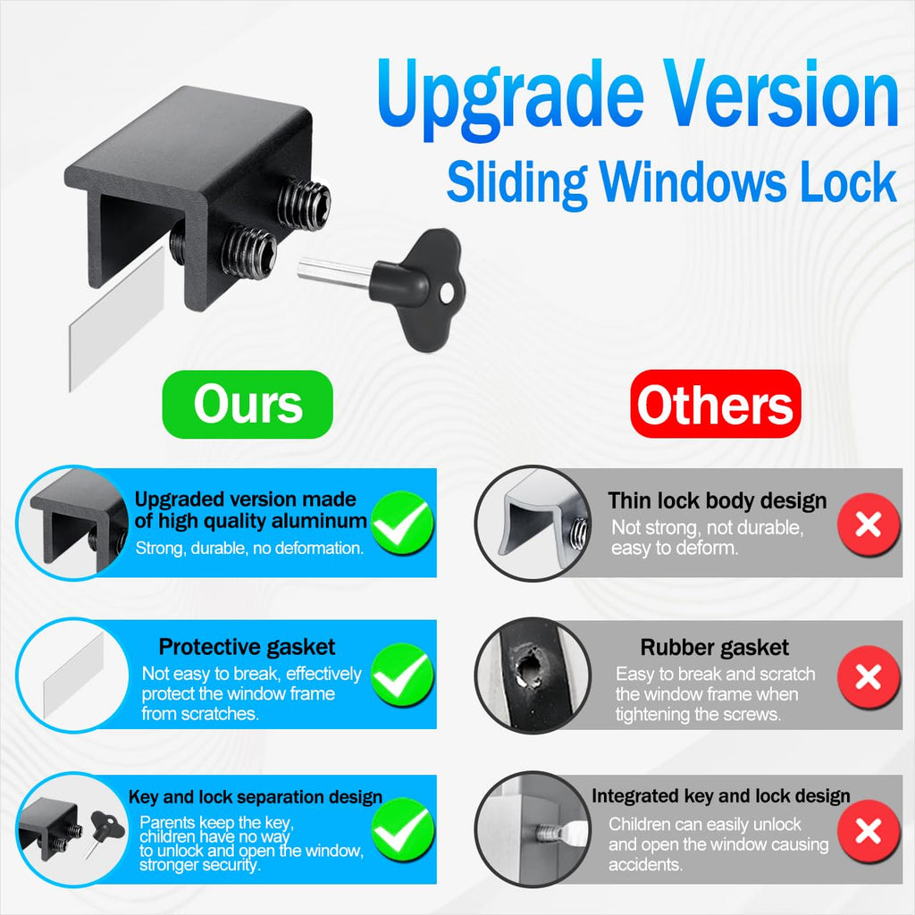 Window Locks,4 Pack Sliding Window Locks with Key for Vertical & Horizontal Sliding Windows Doors,Easv to Install,Adjustable Security Window Lock for Patio Bedroom Home and Office (Black)