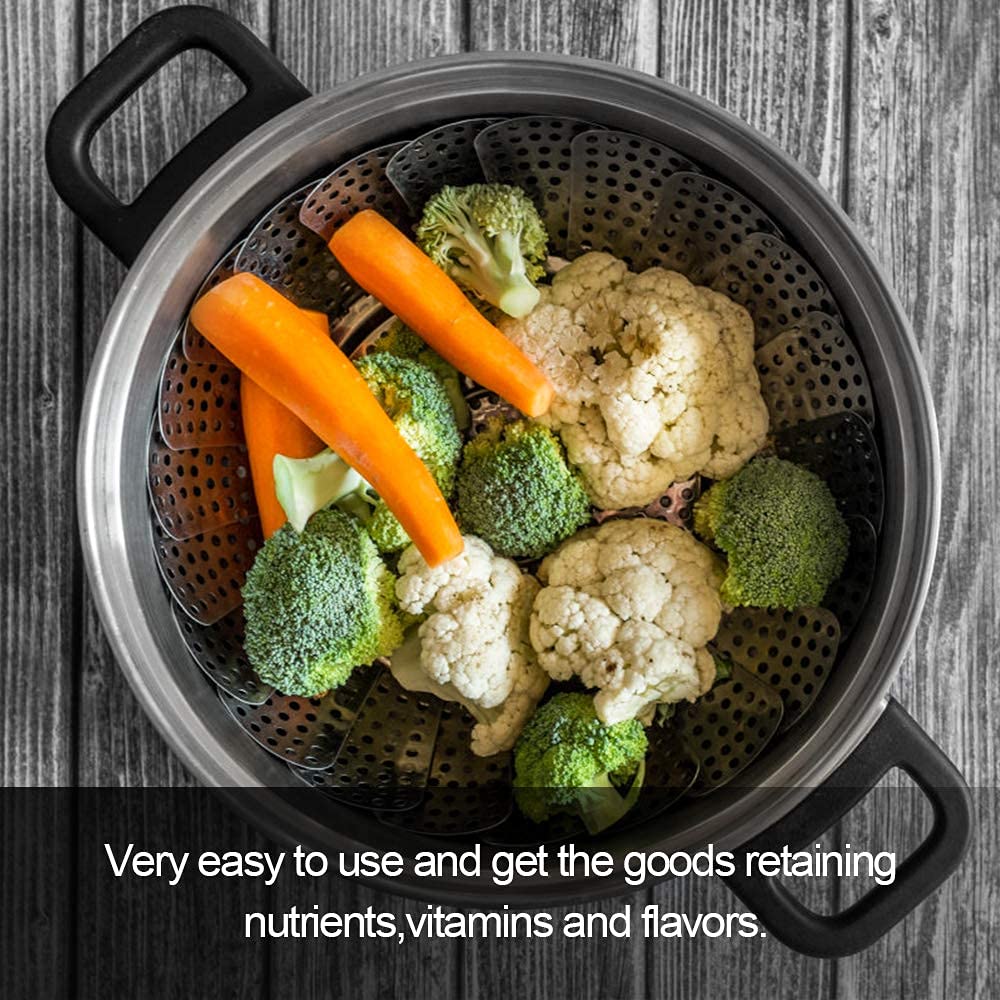 Vegetable Steamer Basket, Premium Stainless Steel Veggie Steamer Basket - Folding Expandable Steamers to Fits Various Size Pot Small by SAYFINE (5.5" to 9.2")