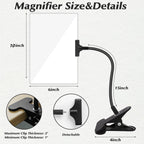 5X Magnifying Glass with Clip, 10x6 inch Large Page Magnifier with Clamp Adjustable Flexible Gooseneck,Clip on Magnifying Glass for Daily Hobbies, Reading, Crafts, Painting,Black