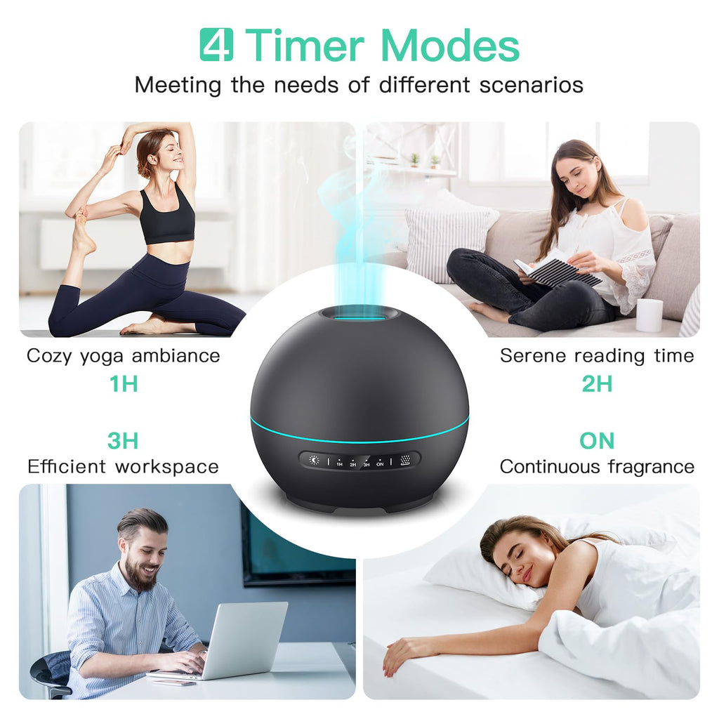 2 Pack Essential Oil Diffusers for Home - 200ml Aromatherapy Diffuser Humidifier with 4 Timers & 7 Colors Night Lights, 20dB Quiet Working for 10 Hours, Waterless Auto-Off