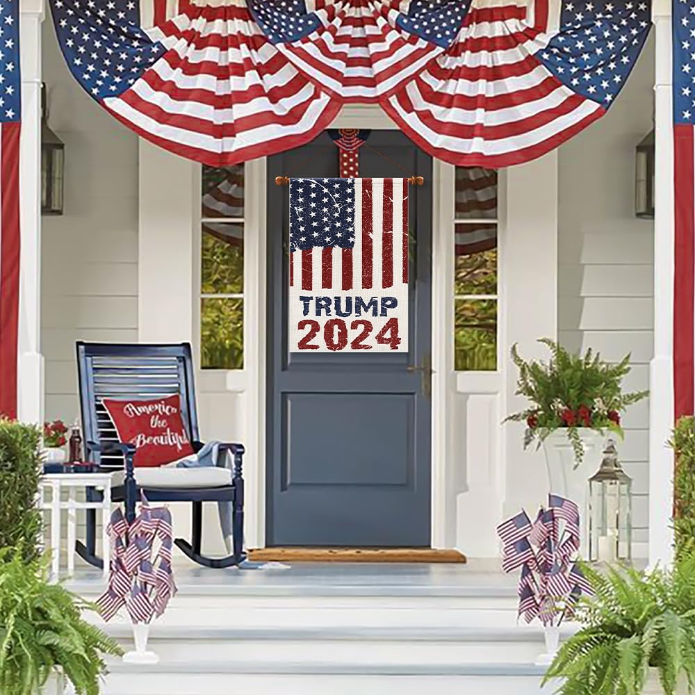 2024 Donald Trump House Flags for Outside 28x40 Double Sided Burlap, Retro style American President Election Yard Lawn Outdoor Decoration Banner Sign Flag DF551-28