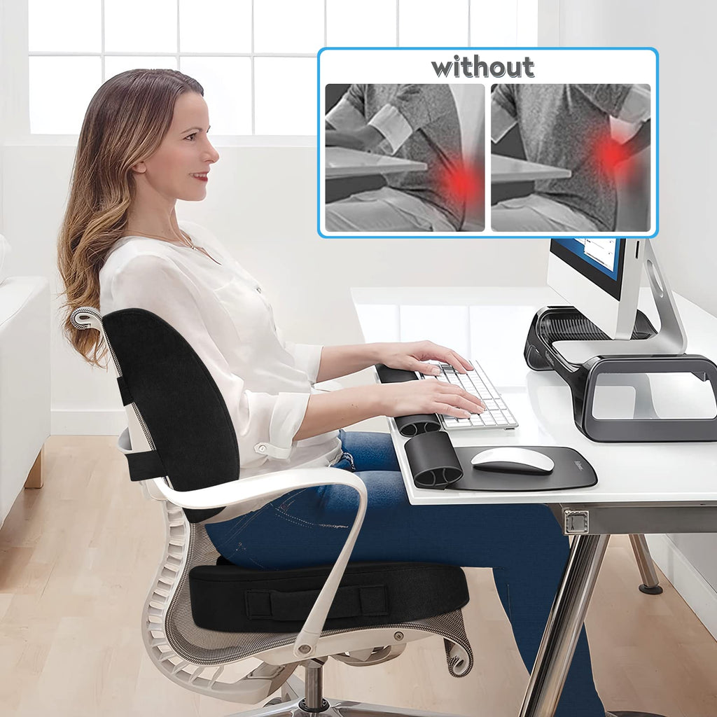 CloudBliss Seat Cushion, Office Chair Cushion,Car Seat Cushion, Lumbar Support Pillow for Office Chair, Back Support Memory Foam Pillow Coccyx Cushion for Tailbone & Sciatica Pain Relief,Black,X-Large
