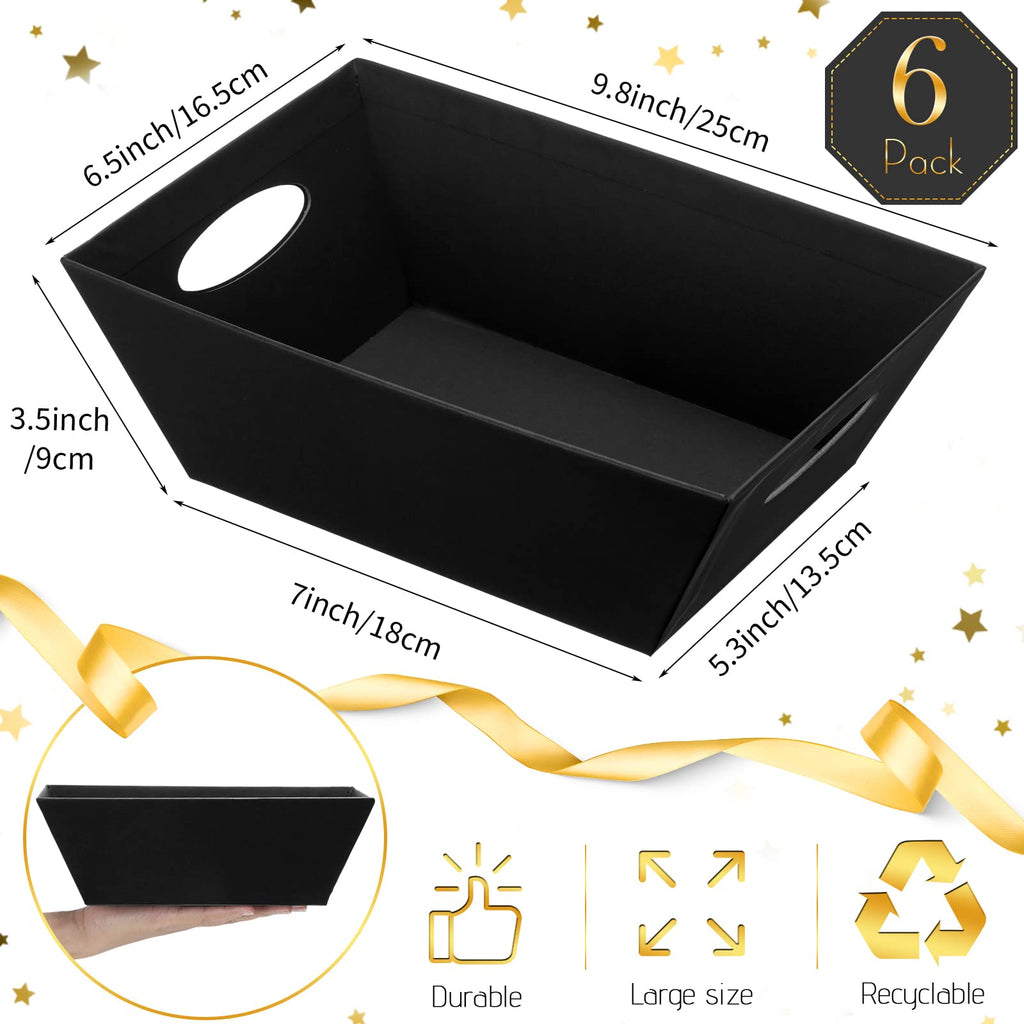 Mimorou 6 Pack Graduation Baskets for Gifts Empty Gift Basket Kit Includes 6 Empty Gift Baskets 6 Clear Gift Bags for Baskets and 10 Pull Bows Gift Packages for Graduation Birthday Party (Black)