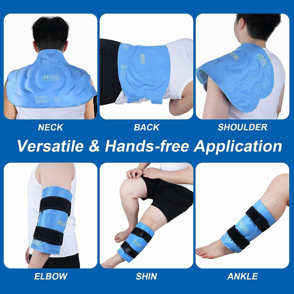 REVIX 20" XXXL Ice Pack for Knee Replacement Surgery - Gel Knee ice Packs for Injuries Reusable, Ice Knee Wrap with Cold Compression for Pain Relief, Sports Injuries, ACL, Swelling, Set of Two