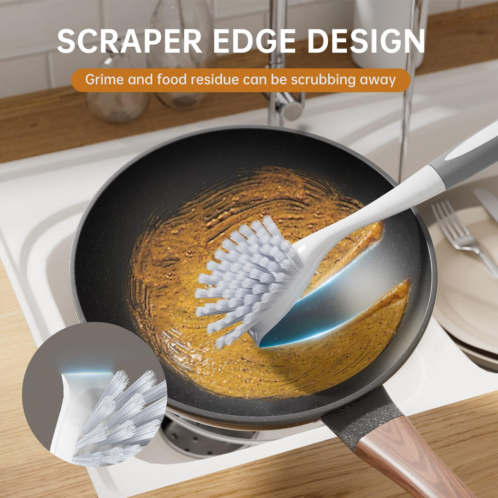 Amazer Dish Brush, 2 Pack Dish Scrubber with Handle, Kitchen Dishwashing Brushes, Scrub Brush with Stiff Bristles for Cleaning, Sink, Pots, Pans (Black+Grey)