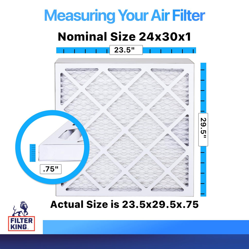 Filter King 24x30x1 Air Filter (MERV 8) (6-Pack) Dust & Allergy Control AC Furnace Filters, MADE IN USA, HVAC, Pleated, Electrostatic (Actual Size: 23.5 x 29.5 x .75)