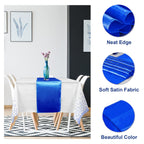 16Pack Disposable Plastic Tablecloths and Satin Table Runner Set White and Blue Dot Tablecloth Blue Satin Table Runner for Wedding Birthday Baby Shower Anniversary Christmas New Year Party Supplies