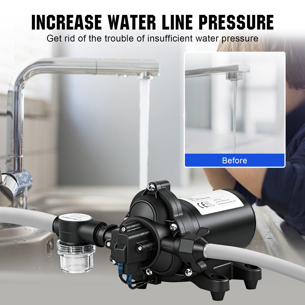 ECO-WORTHY 33-Series Industrial Water Pressure Pump 110V AC 4.0GPM 50PSI RV Fresh Water Diaphragm Pump include Garden Hose Adapters for Irrigation Marine Boat Sprinkler Faucet