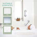 (2 Pack) Shower Handle 12 inch Grab Bars for Bathtubs and Showers Suction Bar Handles Handicap Elderly Seniors Safety Bathroom Bath Grip - Balance Assist ONLY for Tiles Glass & Hard Plastic