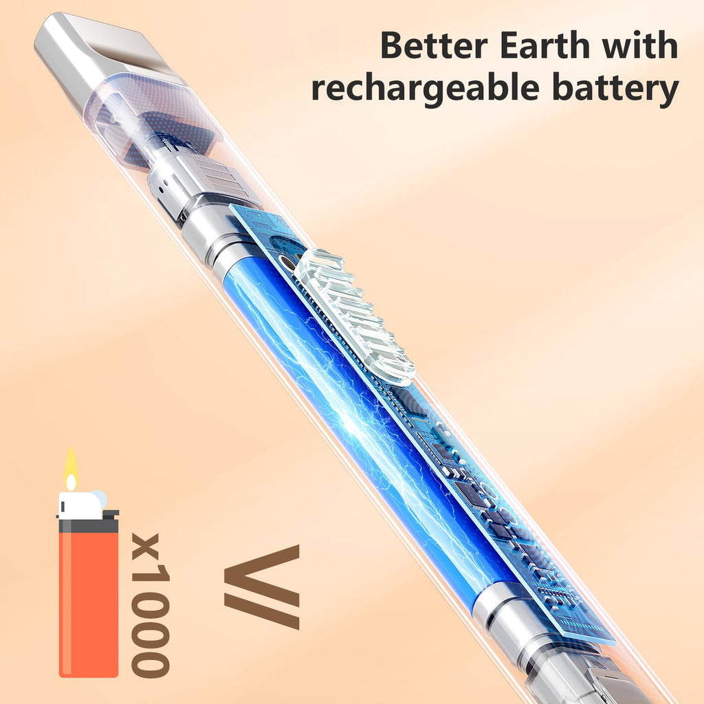 REIDEA Electric Lighter Candle Lighter, Retractable Top Windproof Flameless USB Rechargeable Arc Lighter with Safe Button and Power Indicator for Candle, BBQ and Fireworks, R1 Flat, Champagne Gold