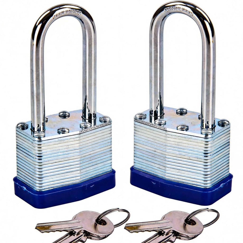 2PCS Heavy Duty Padlock Keyed Alike, 2-3/8" Extra Long Shackle, 40MM 1-9/16" Laminated Steel Lock Body, Ideal for Gym Locker, Sheds, Gate, Warehouse, Tool Box, Hasp (4 Keys Same)
